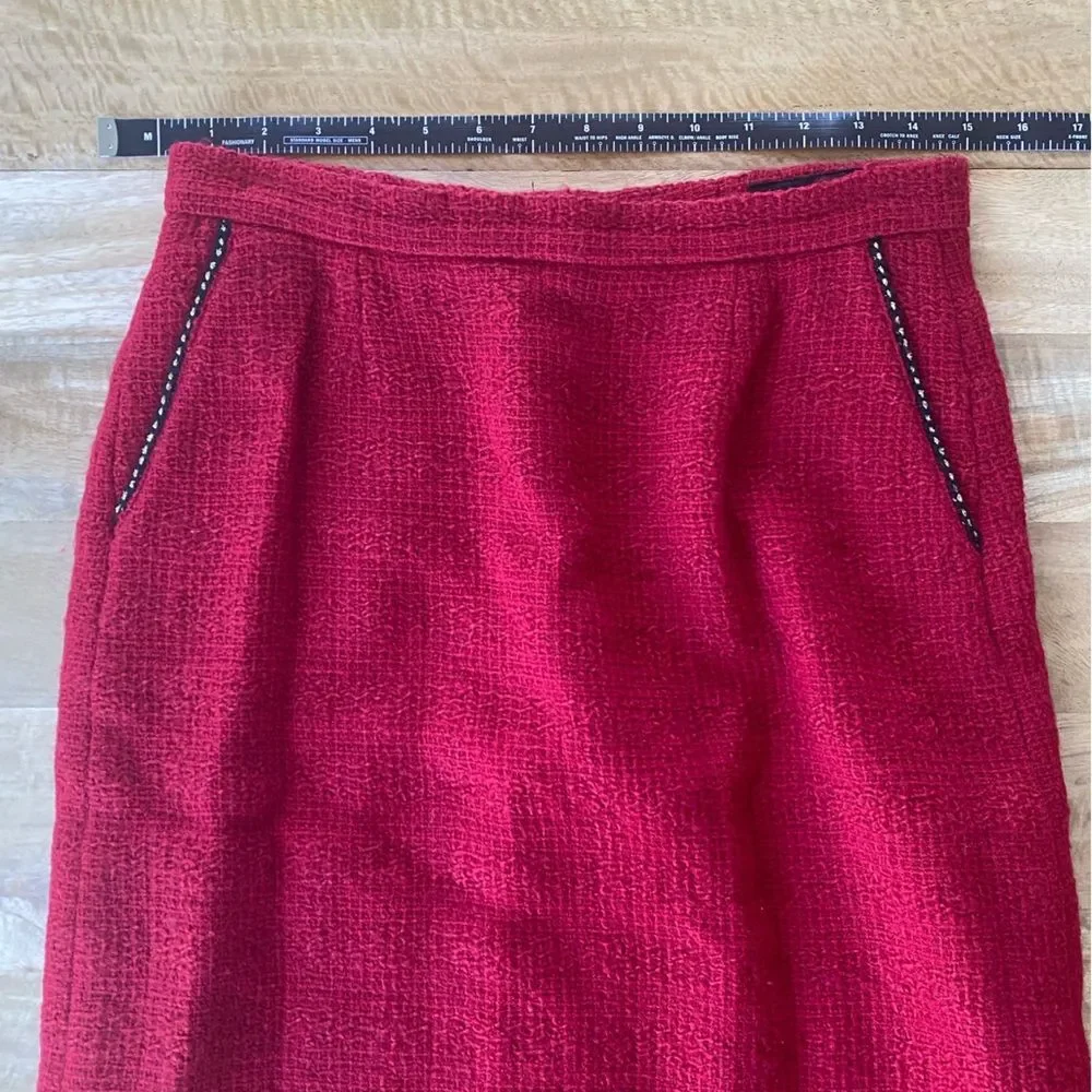 CHANEL Red Tweed Pencil Midi Wool Suit Classic Women’s Skirt Size 38 US 6-8